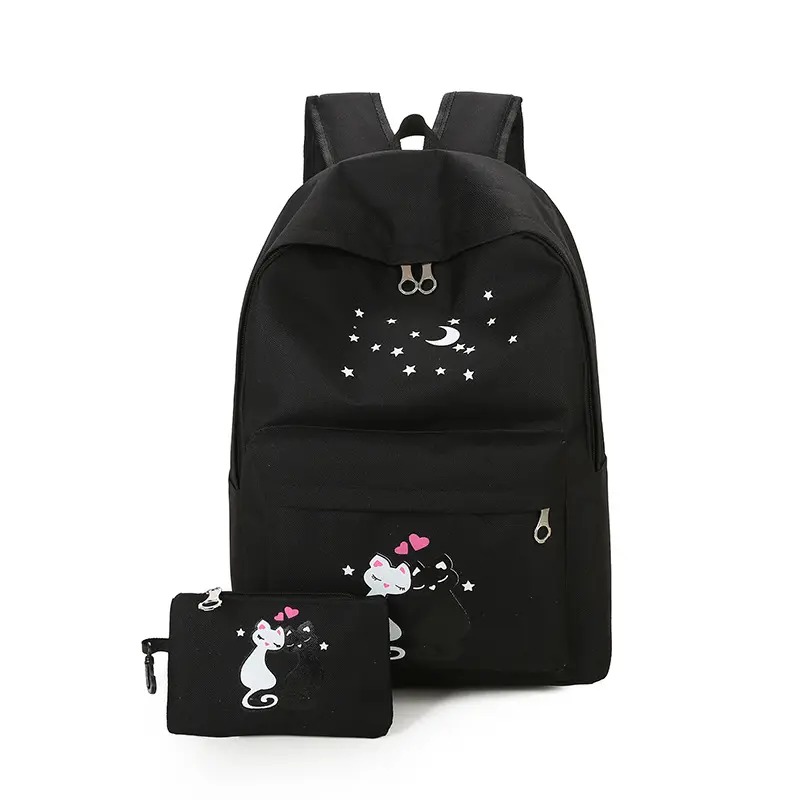 Backpack for Teenage Girls School Bags Boy Teen College Style Back Pack Youth Casual Bagpack Nylon Solid Black Backbag