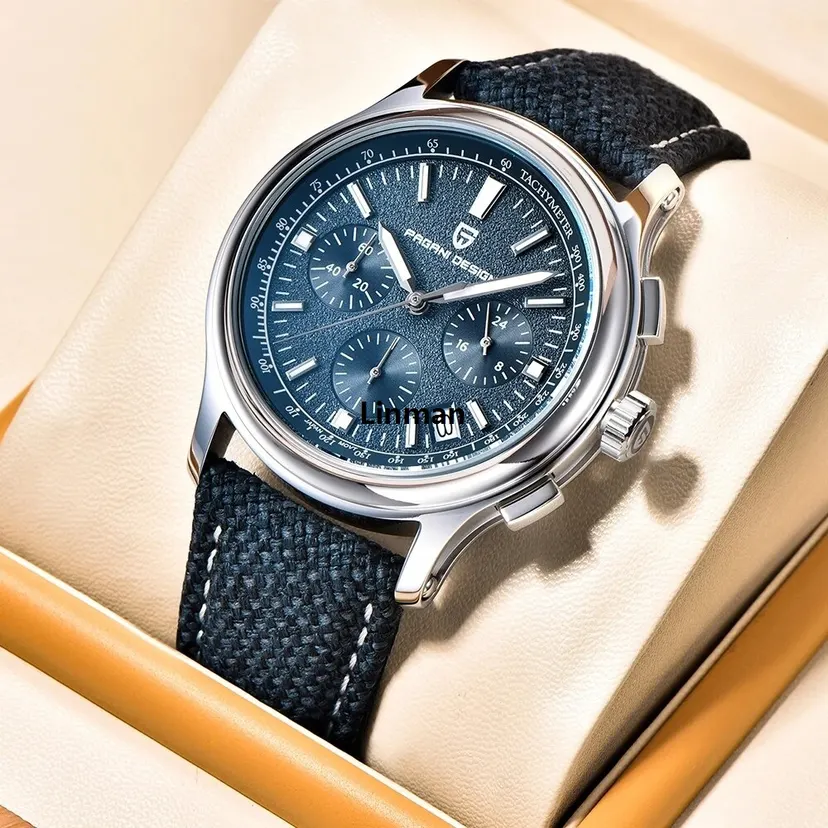 Linman New PAGANI DESIGN 40MM Multifunctional Men's Quartz WatcFashion h Luxury Sapphire Glass AR Coated Chronograph Men's Watch