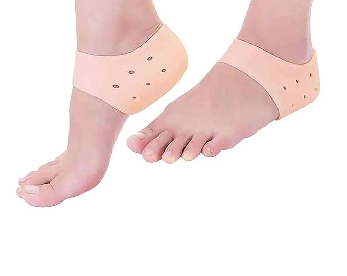 Silicone Gel Heel Pad Socks For anti heel Swelling Pain Relief Dry Hard Cracked Heels Repair Cream Foot Care Ankle Support Cushion, Silicone Gel Heel Pad Socks for Pain Relief - 1 Pair (Beige, Free Size)