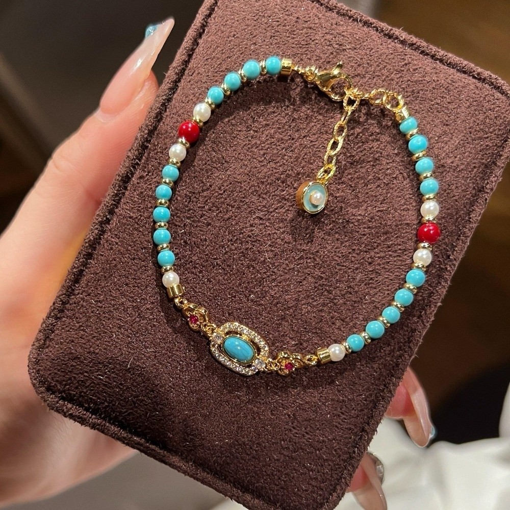 Trendy Turquoise Imitation Women's Bracelet Adjustable Ethnic Style Beaded Bracelet Exquisite Personality Fashion Jewelrys Birthday Gifts