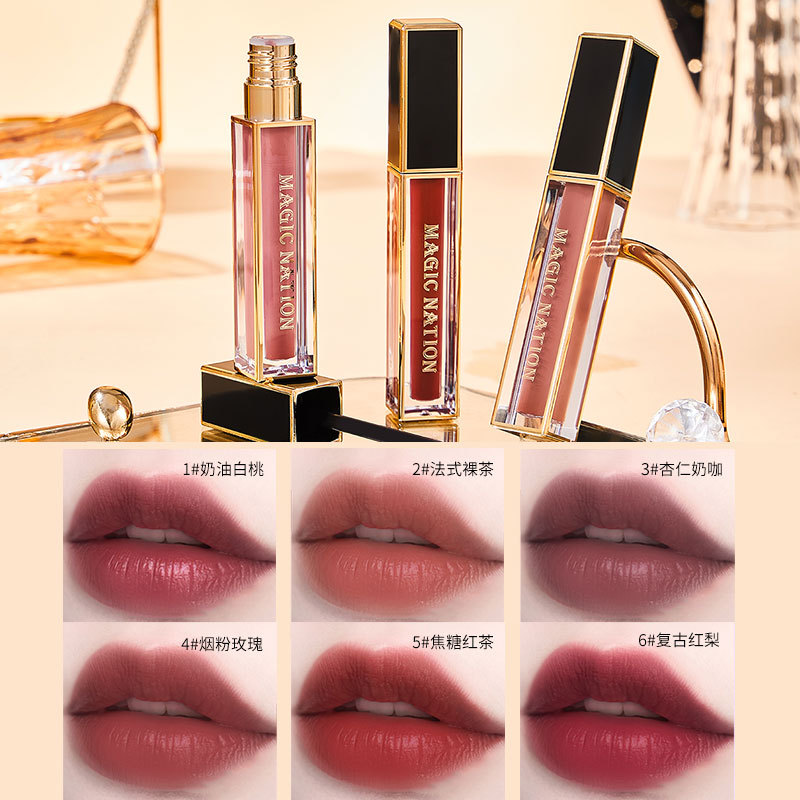 Dream Country Black Gold Square Tube Matte Velvet Lip Glaze Does Not Fade For A Long Lasting Plain Makeup White Lip Mist
