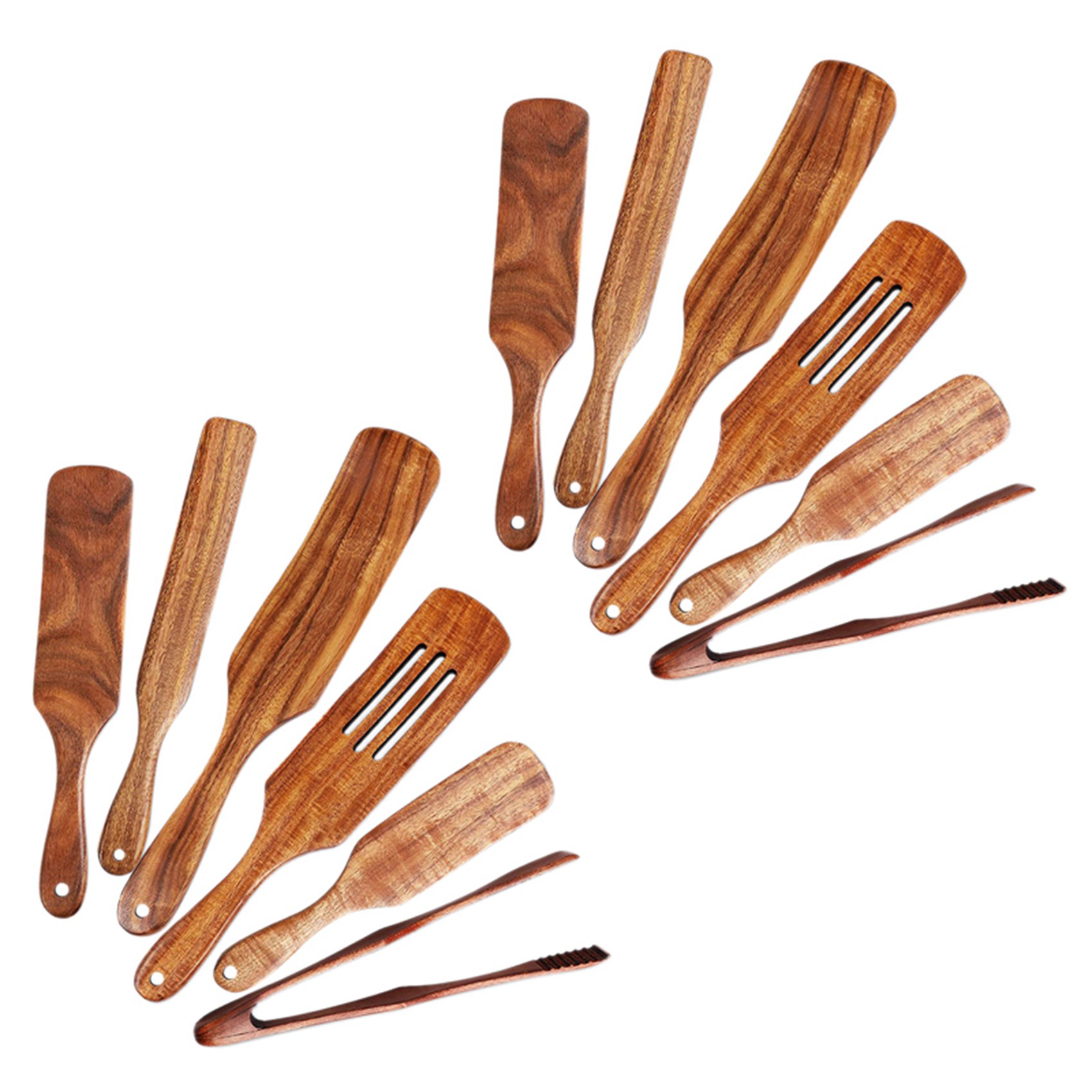 12 Pcs Wooden Spurtle Set, Teak Spurtle Set Heat Resistant Wooden Spatula Cooking Utensils Set Non-Stick Wooden Spoons