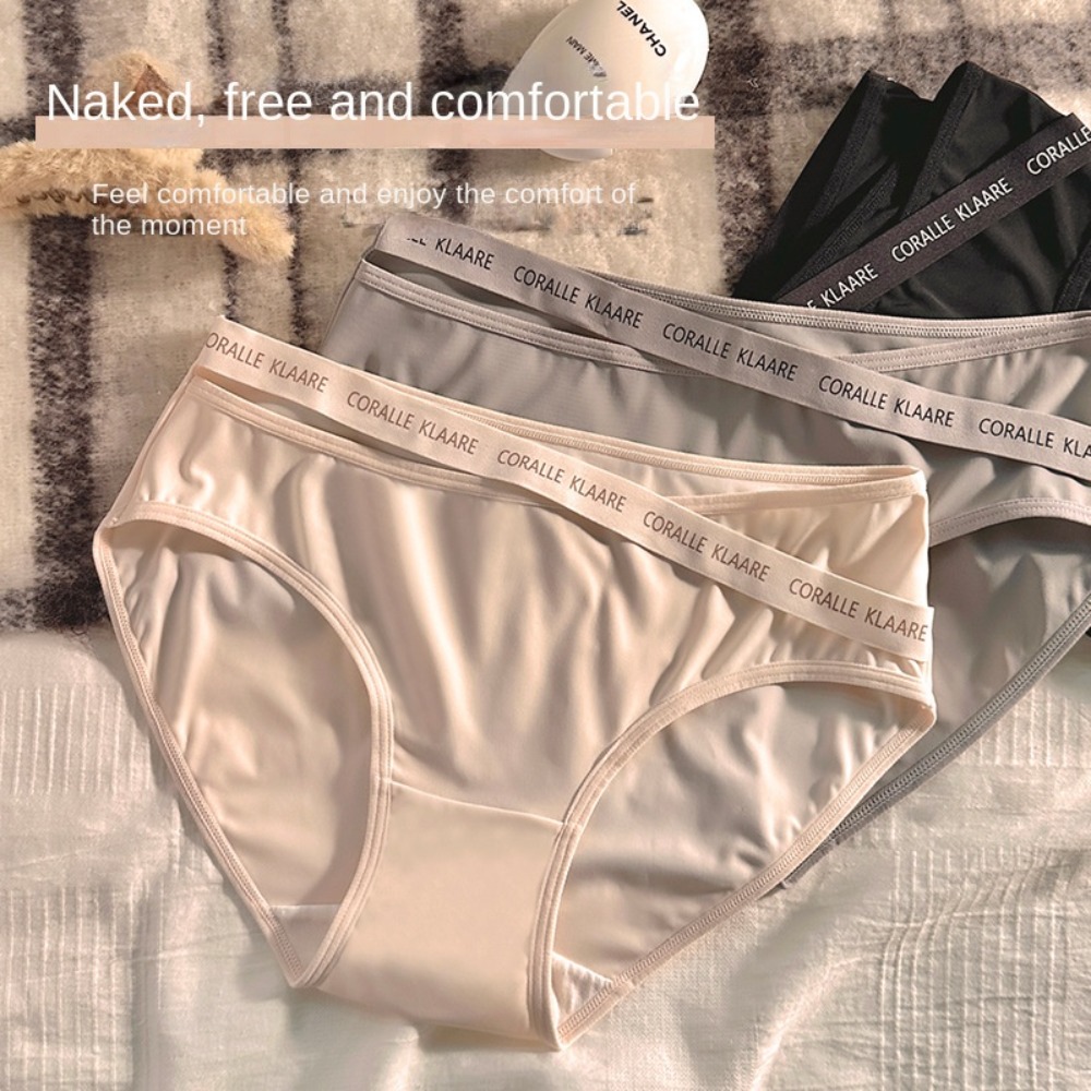 Panties Letter Ice Silk Panties Ultra Thin Soft Middle Waist Briefs Panties Underwear Seamless Lingerie Daily