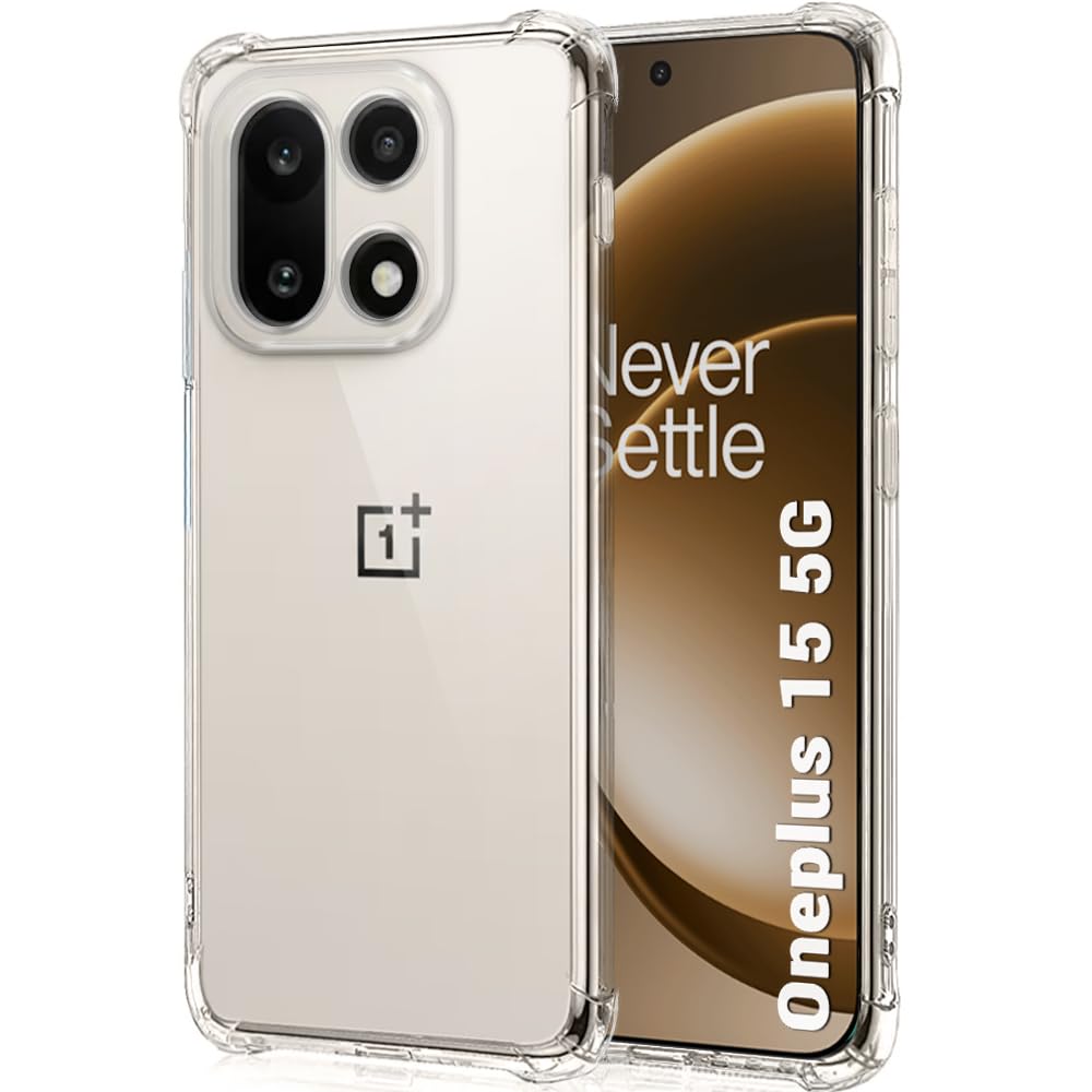 Shockproof Back Cover Case for OnePlus 15 5G | Raised Bumps for Camera & Screen Protection | Ultra Clear Soft Silicone Back Cover Case for OnePlus 15 5G (TPU, Transparent)