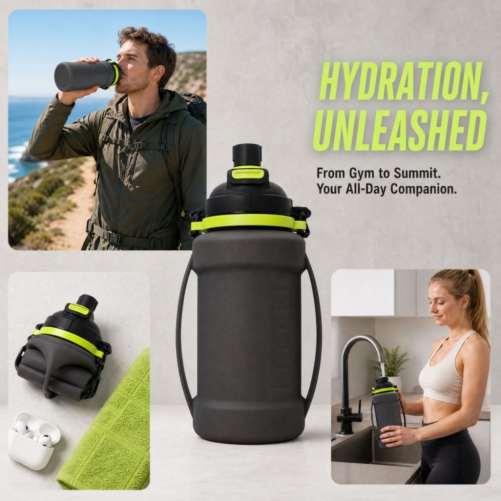 Portable Large Capacity Silicone Water Bottle 2L Wide Mouth Folding Water Cup Easy To Carry Silicone Sports Water Kettle Camping