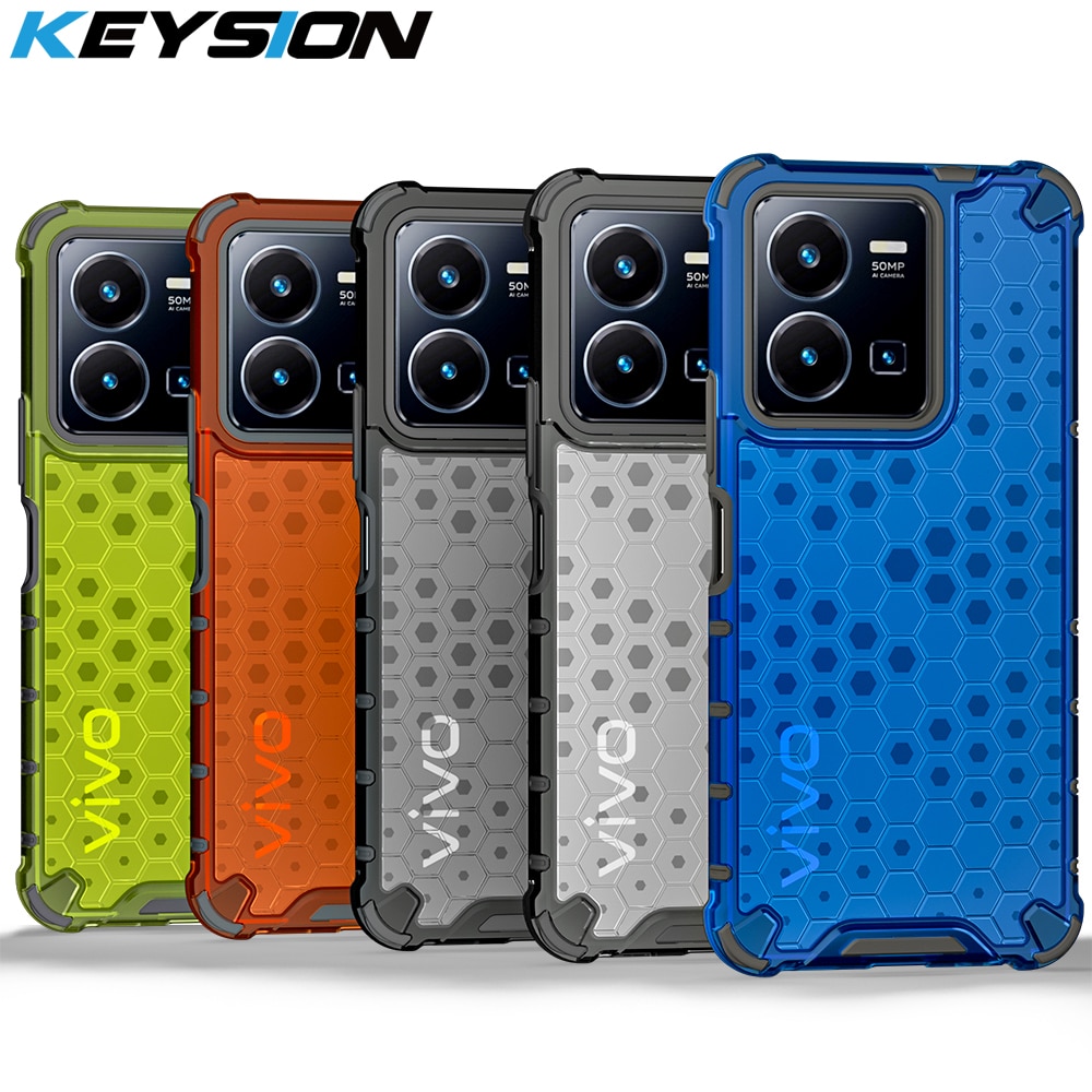 KEYSION Shockproof Armor Case for VIVO Y35 Y22S Y16 Y02S Silicone + PC Transparent Honeycomb Phone Back Cover for VIVO V27e V25