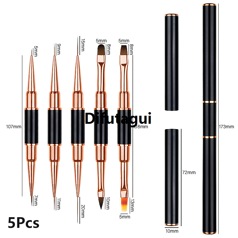 Difutagui boIY Con 5pcs/set double ended metal nail design art pen detail Hot Selling brush nail painting construction extension nail art tool D
