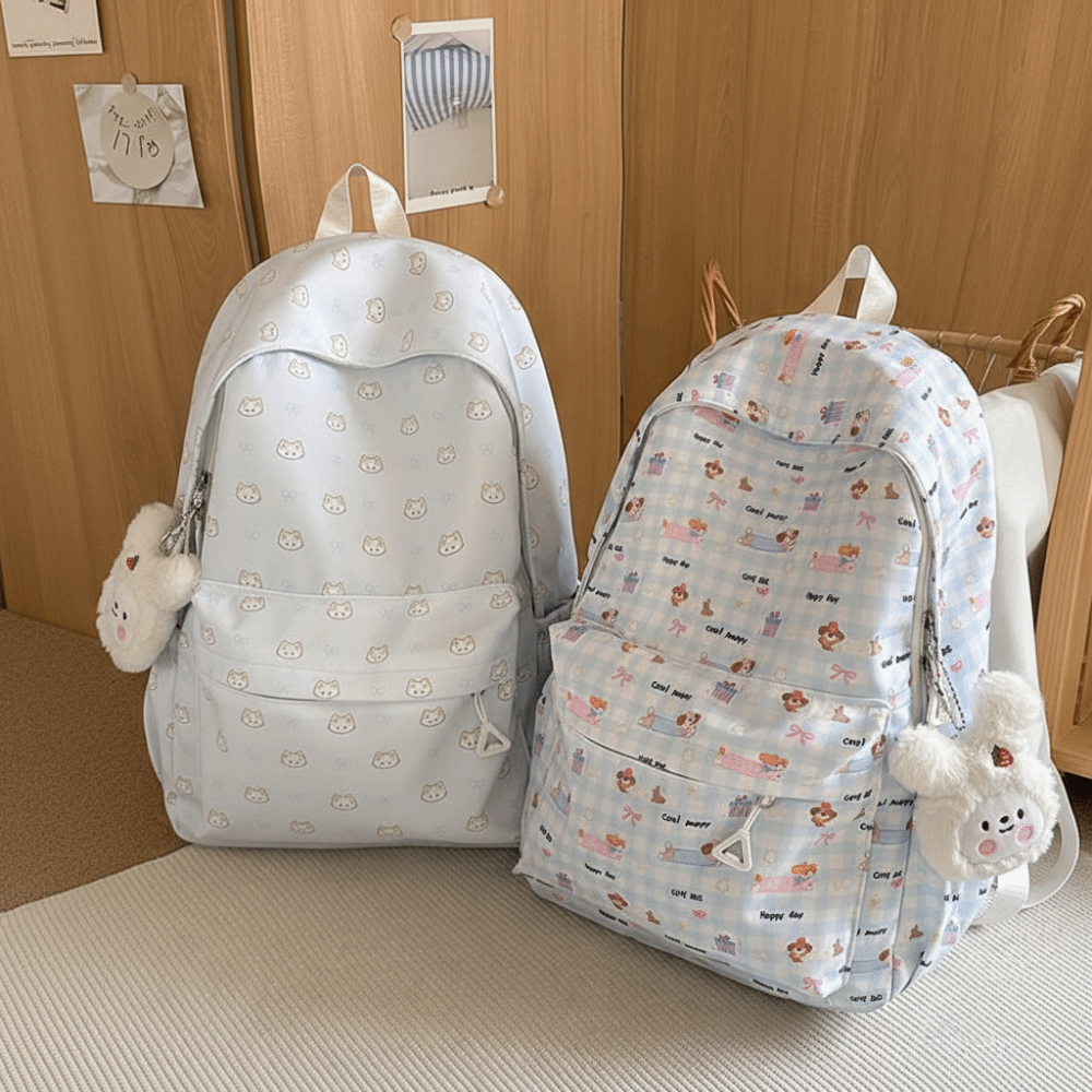 Gifts Large Capacity Nylon Travel Backpack Waterproof Lightweight Cartoon Bow Backpack Cat Dog Printed Breathable Student School Bag Portable