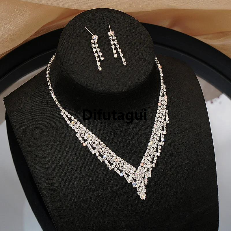 Difutagui 2024 New Wedding Dress Necklace Earrings 2 Pieces Set Full Original Diamond Super Flash Jewelry High Accessories Wholesale