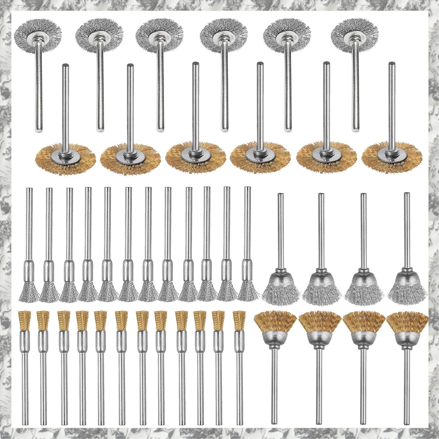 Sptrry44 Pieces Mini Wire Brush Wheel Cup Brass Steel Wire Brush Set 1/8inch (3mm) Shank For Power Rotary Tools Polishing Buffing Tools
