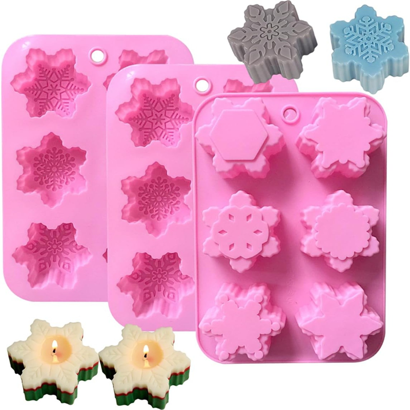 3 Pack Christmas Snowflake Silicone Candle Soap Molds for DIY Christmas Holiday Party Handmade Decoration Supplies