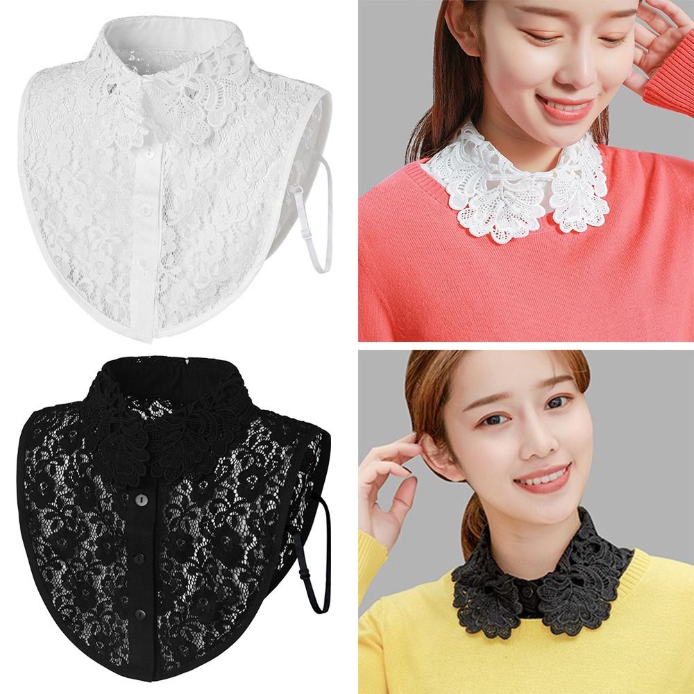 New Fashion Detachable Fake Collar Lace White Black Neckline Lapel Collar Women Girls