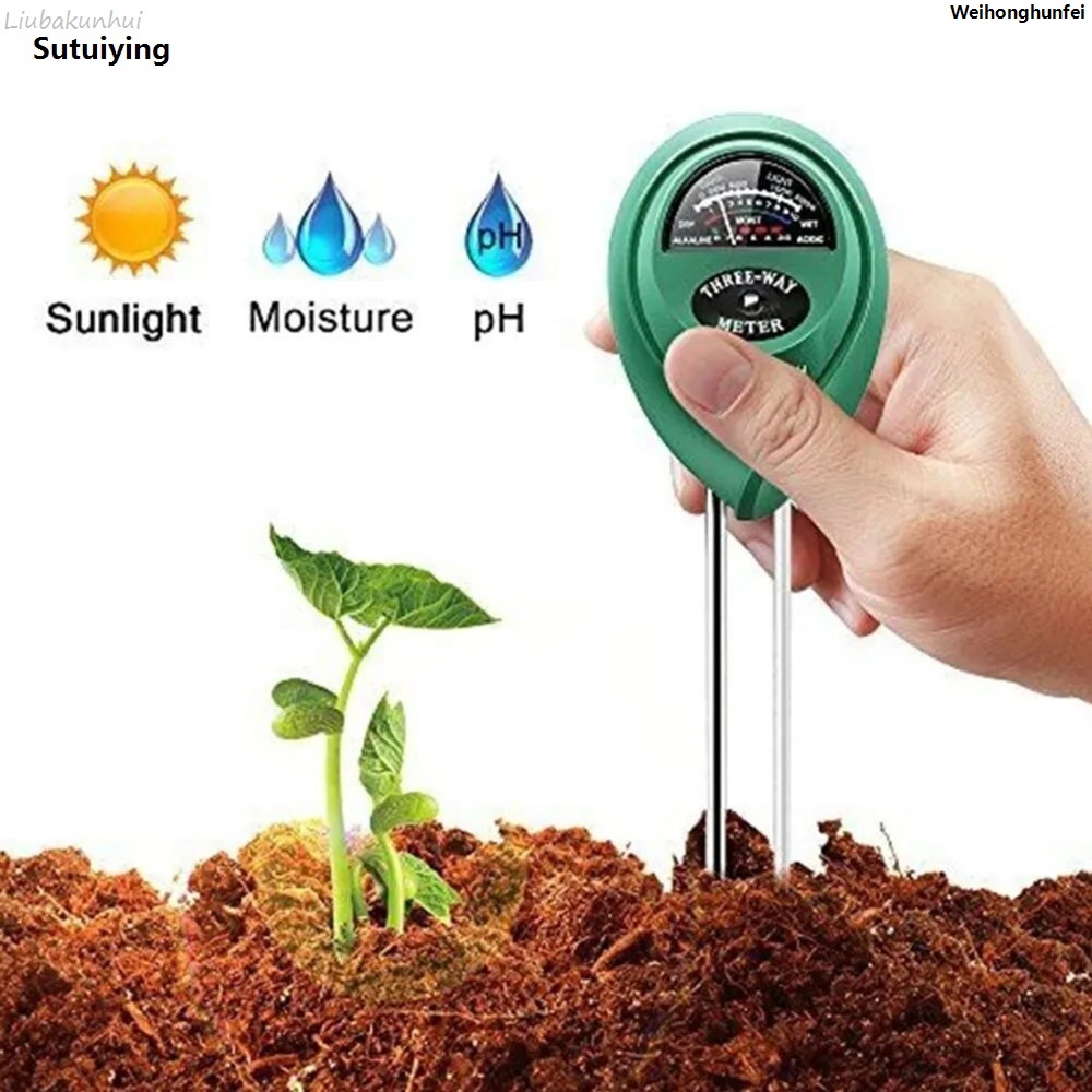 Sutuiying 3 In1 Soil Water Moisture Sunlight PH Meter Acidity Humidity Portable Light PH Test Garden Plants Flowers Moist Tester