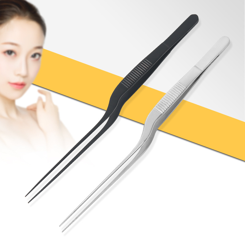 【New arrival】1Pcs Tweezers Atraumatic Forceps Angled Clamp Stainless Steel Tool Curved Tweezer Ear Nose Clip Eyelash Remover Cleaner