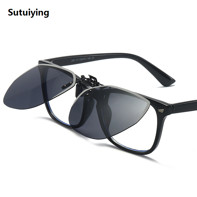 Sutuiying KLASSNUM Men Polarized Clip On Sunglasses Women Flip Up Sunglasses High Quality Square Cut Edge Lenses Driving Night Vision Fishing Goggle