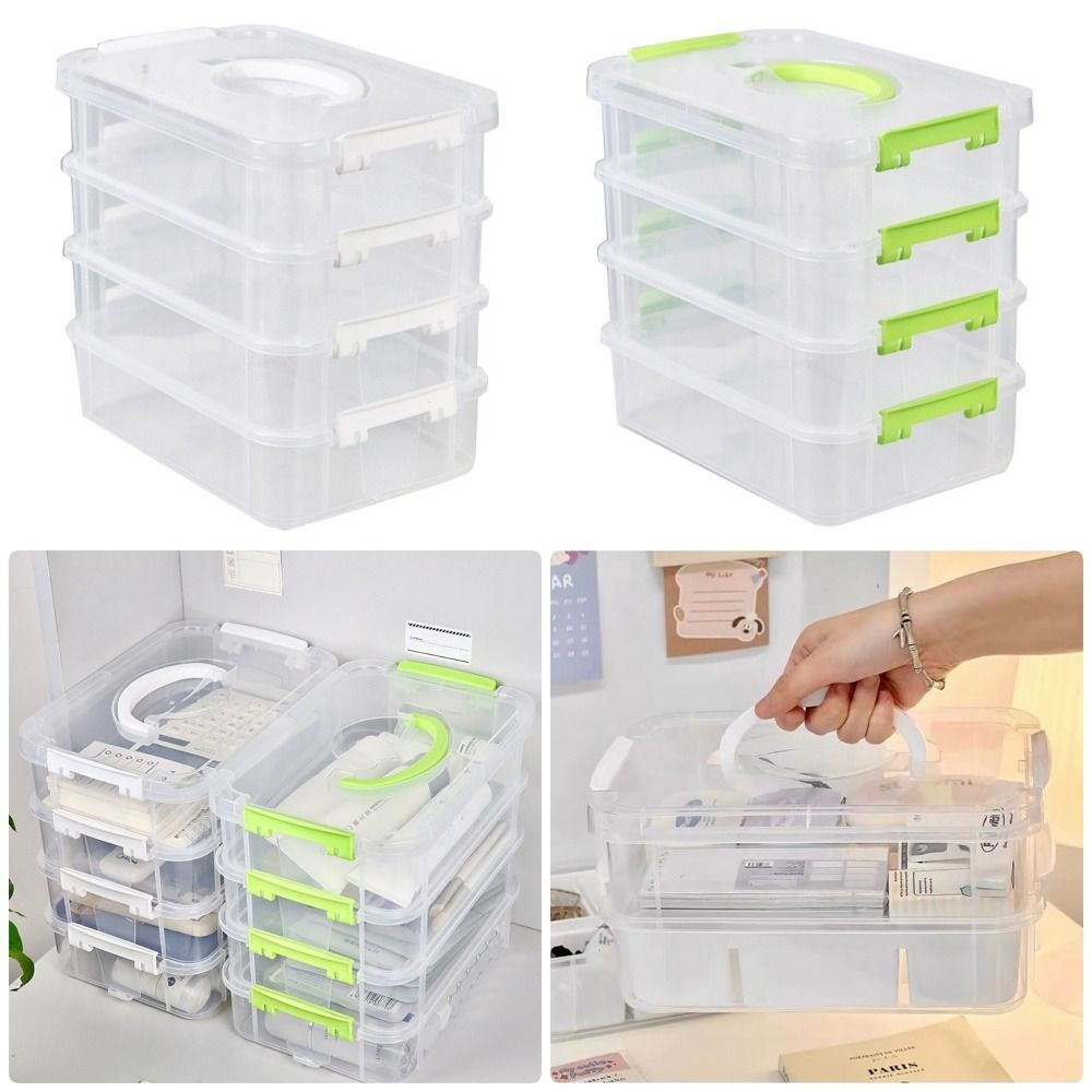 1Pcs Durable Drawer Table Desk Storage Organizer 4 Layers Stackable Makeup Organizer Box Transparent Plastic Jewelry Container Bins