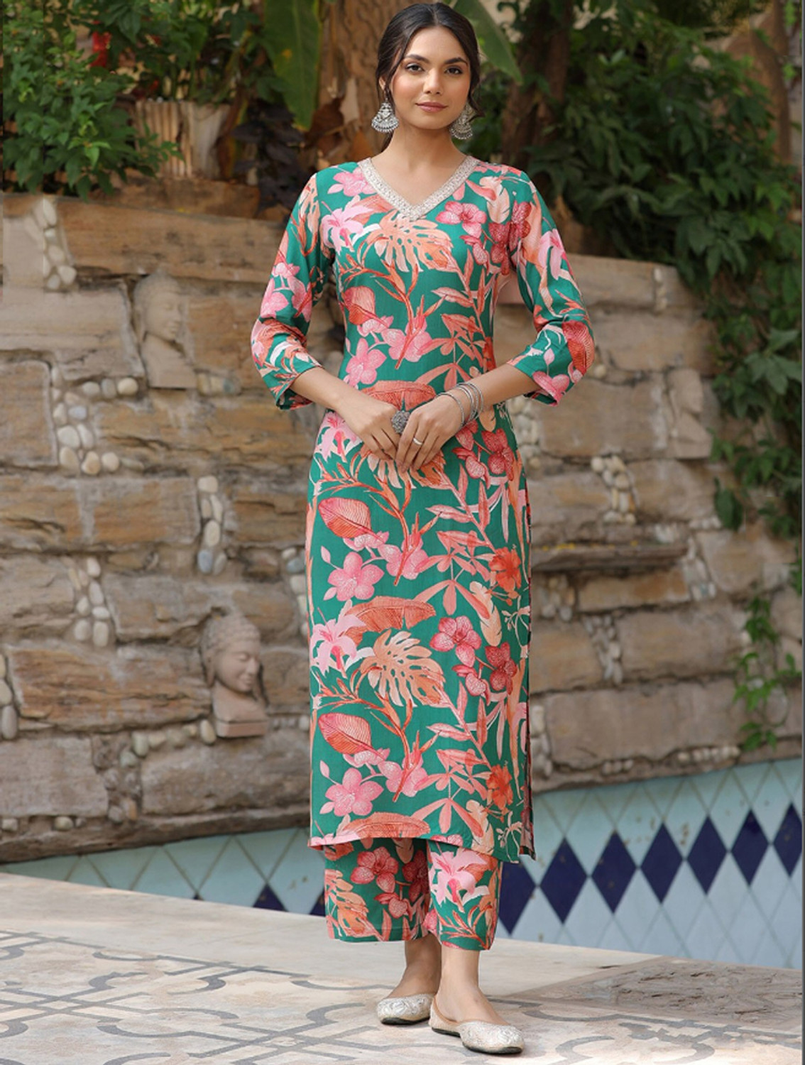 Fabdale Floral Print Kurta Palazzo Dupatta Set | Wedding, Party & Festive Wear (RYEX-030)