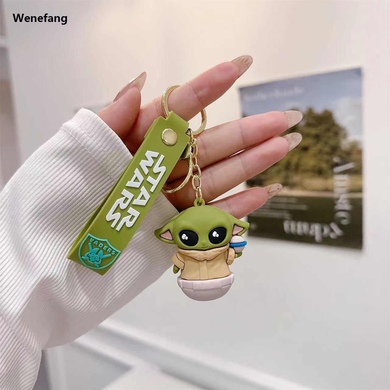 Wenefang Disney Star Wars Baby Yoda Keychain Cartoon Anime Mandalorian Luxury Figure Model Master Yoda Key Chains PVC Kids Gift