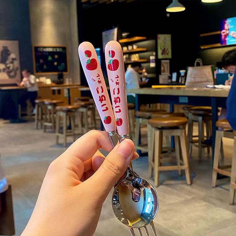 Tableware Ceramic Cute Set Stainless Steel Cutlery Portable Tableware Cartoon Chopsticks Spoon Fork Handle Students