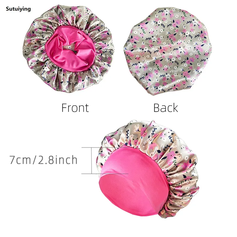 Sutuiying 1Pc Satin Bonnets Night Sleeping Cap Elastic Wide Soft Band Colorful Bargain price Silk Hat for Curly Hair Care Beauty Makeup for Women