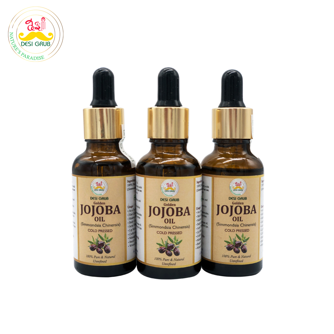 Desi Grub Golden Jojoba Oil 30ml - Cold-Pressed, Pure & Natural