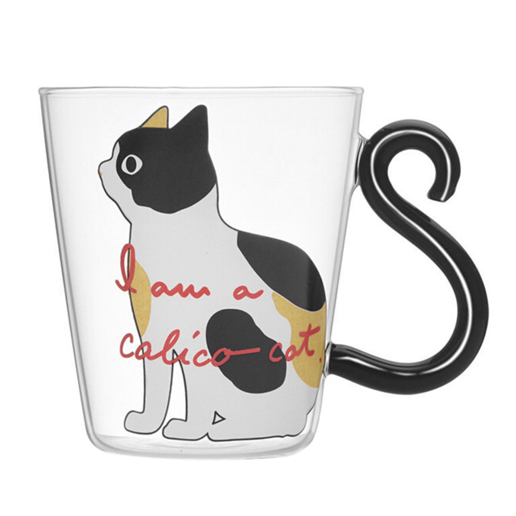 NAMUNY Cute Kitty Glass Water Cup Cat Tail Handle Mug Milk Tea Coffee Fruit Juice Mug Drinkware Home Office Lovers Cup -White