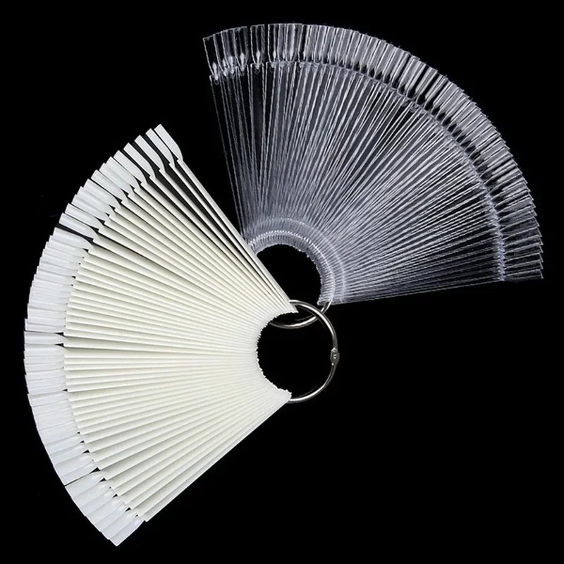 50PCS Color Card False Nail Tips Fan Transparent White Nail Tips Nail Art Practice Display Design Tools