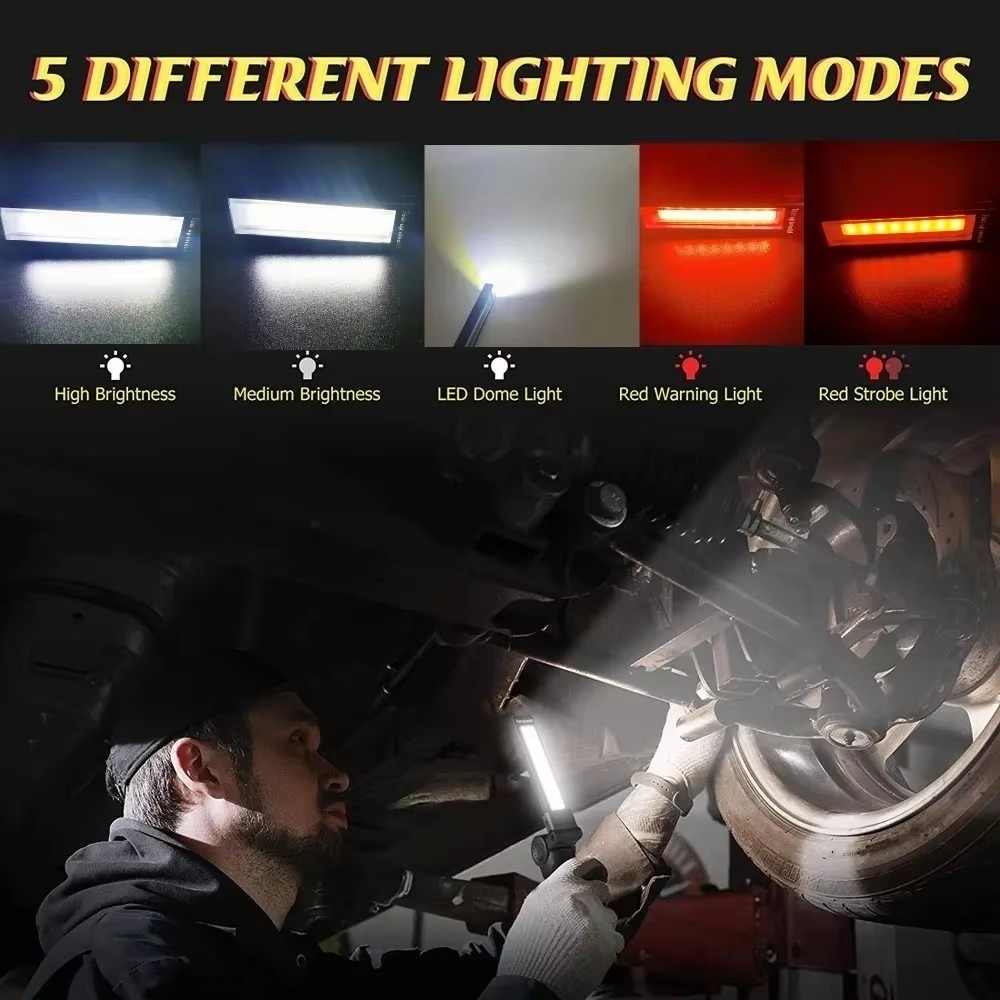 5 Modes Dimmable COB LED Work Light Waterproof 360° Rotation LED Flashlight Rechargeable Portable Inspection Lamp with Magnetic Hook Garage