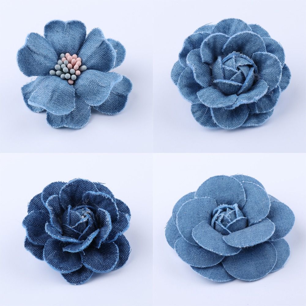 New Denim Fabric Artificial Flowers Scrapbooking DIY Denim Flower Clothes Lace Trim Clothes Flower