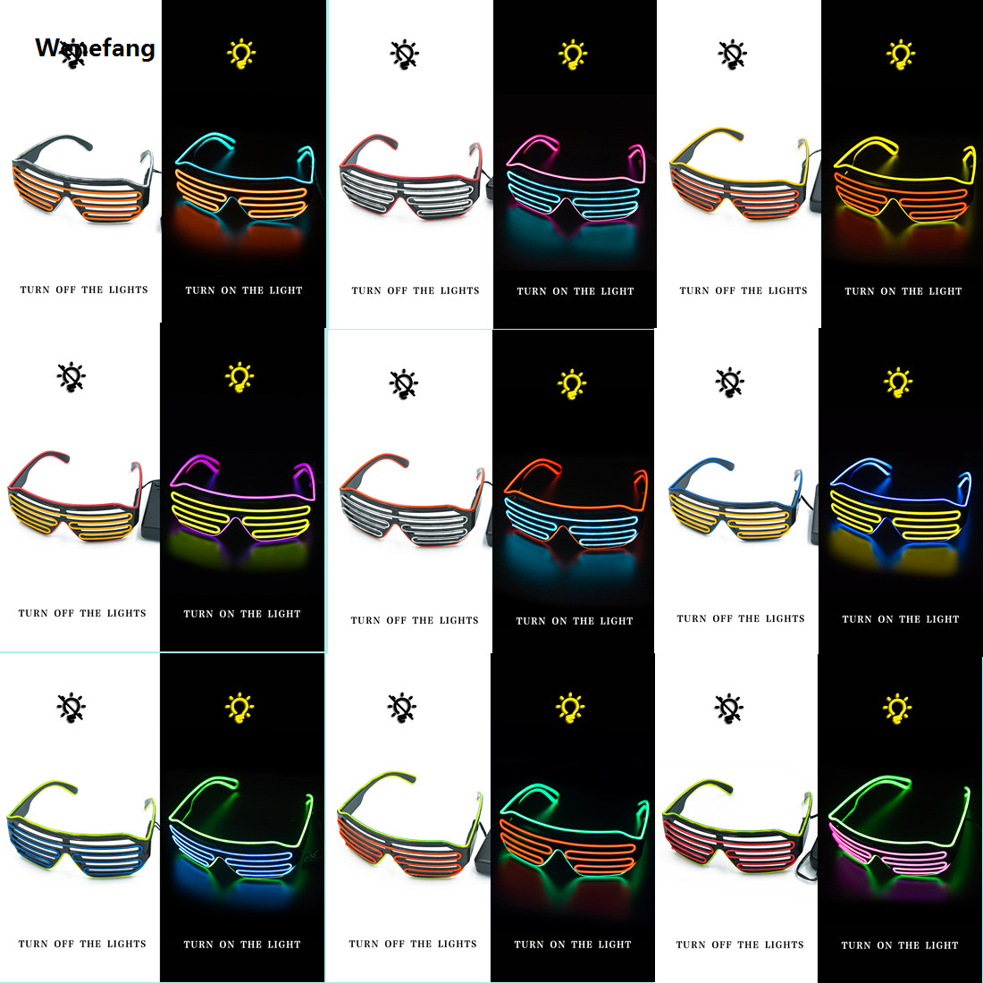 Wenefang Glowing Glasses LED Gafas Luminous Bril Neon Christmas Glow Sunglasses Hot Selling Flashing Light Glass for Party Supplies Prop Costumes New