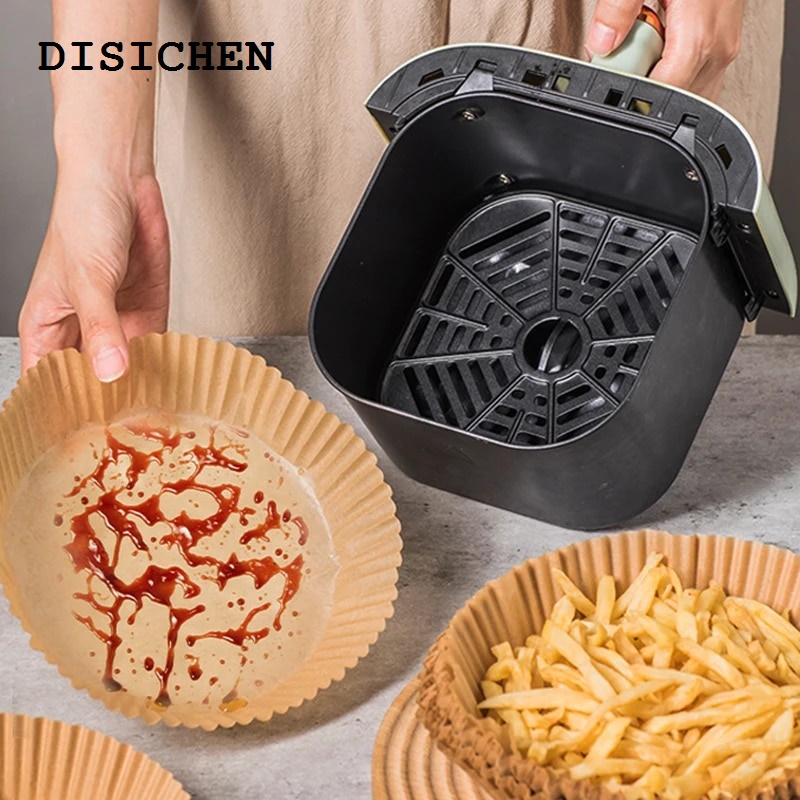 DISICHEN Luxury 50/30/25/10PCS Air Fryer Paper Trays 16/20CM Airfryer Baking Paper Molds Oil-proof Air Fryer Disposable Cooking Paper LinerHats Caps