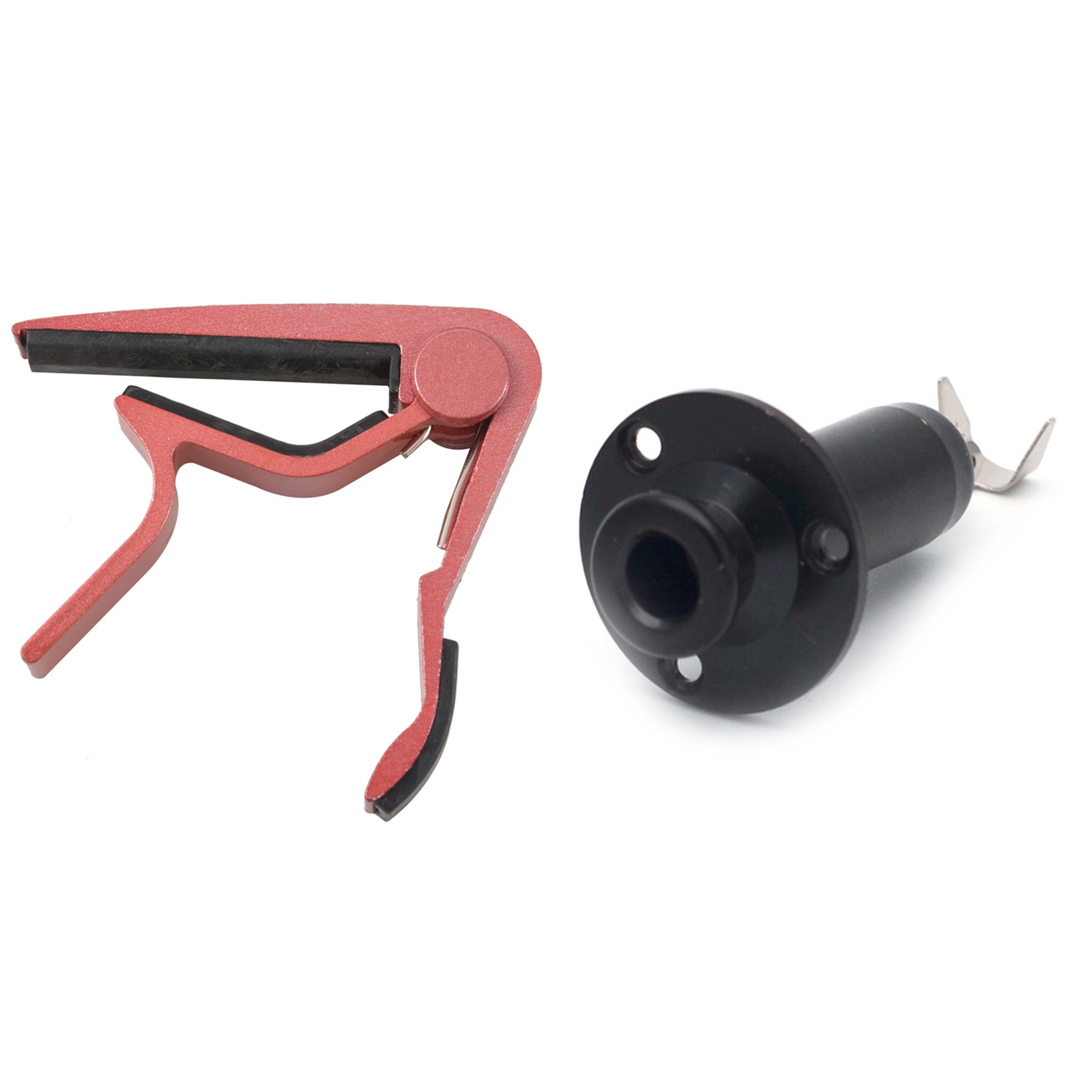 NAMUNY 2 Pcs Guitar Accessories: 1 Pcs Clamp Key Trigger Capo Pink & 1 Pcs End Pin Endpin Jack Socket Plug Black