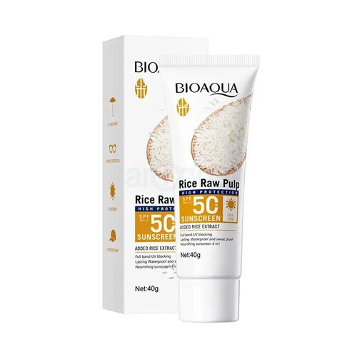 BIOAQUA-Rice Raw Pulp Sunscreen SPF 50 + PA+++ UVA UVB UV Blocking Long Lasting Waterproof Sweat Proof Nourishing 4in1 Travel Size 40g / 1.41oz