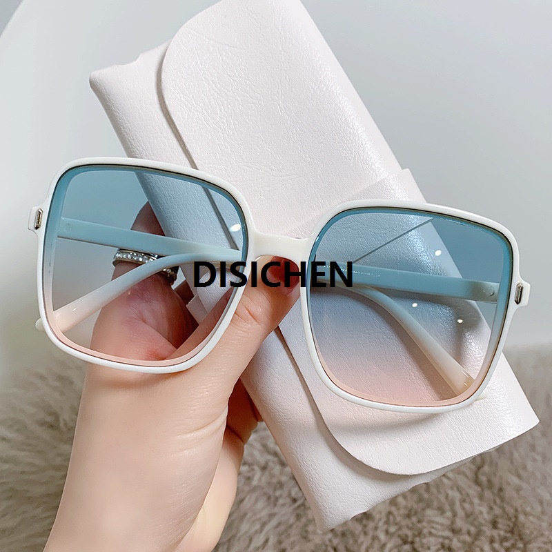 DISICHEN Retro Big Square Frame Sunglasses Woman Vintage Gradient Sun Glasses Female Clear Lens Black White Oculos De Sol Glasses Profesional