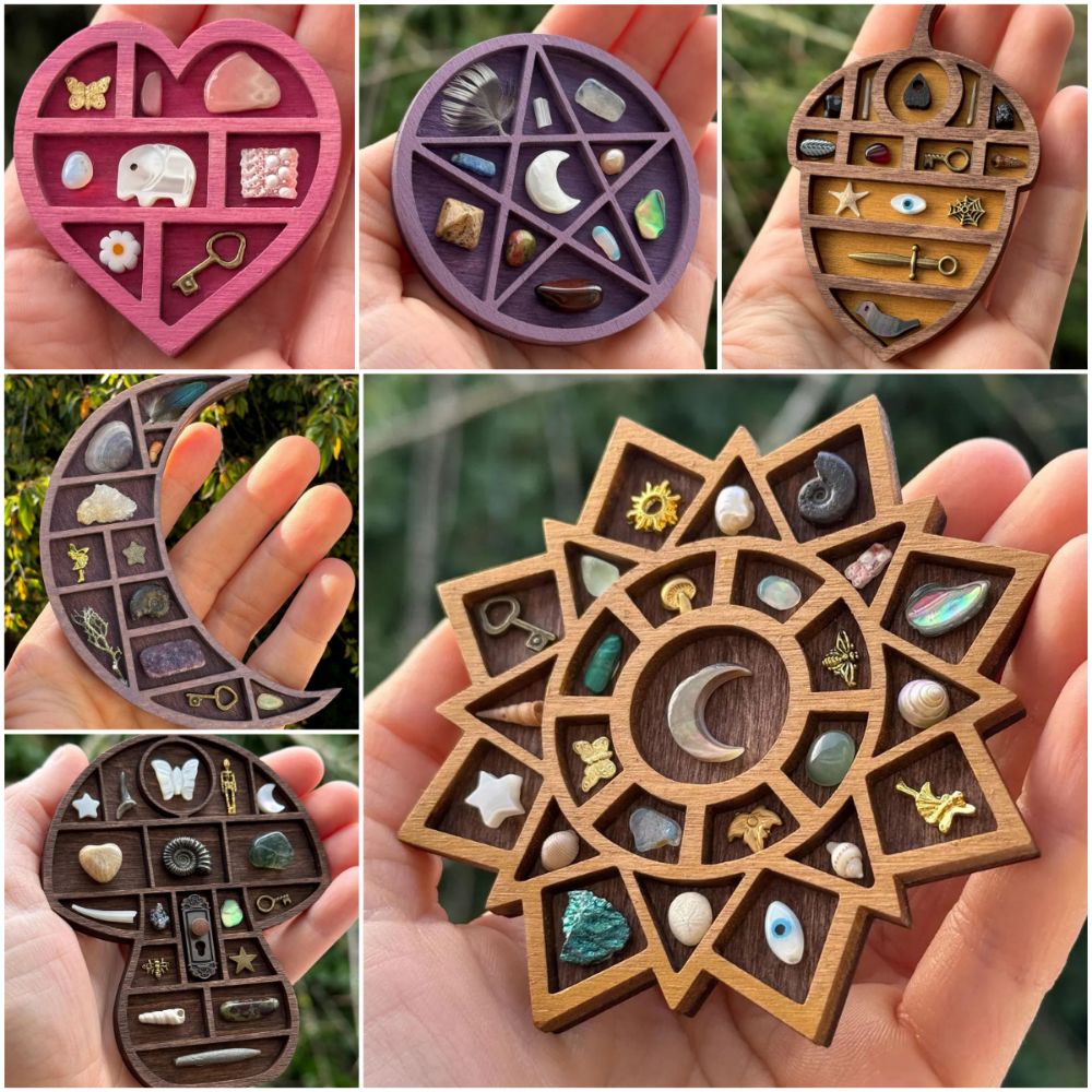 Creative Multicolor Miniature Trinket Shelf Variety Grids Heart Star Nut Dollhouse Shelf Moon Mushroom Compartments Goods Display Rack Model Home Decorations