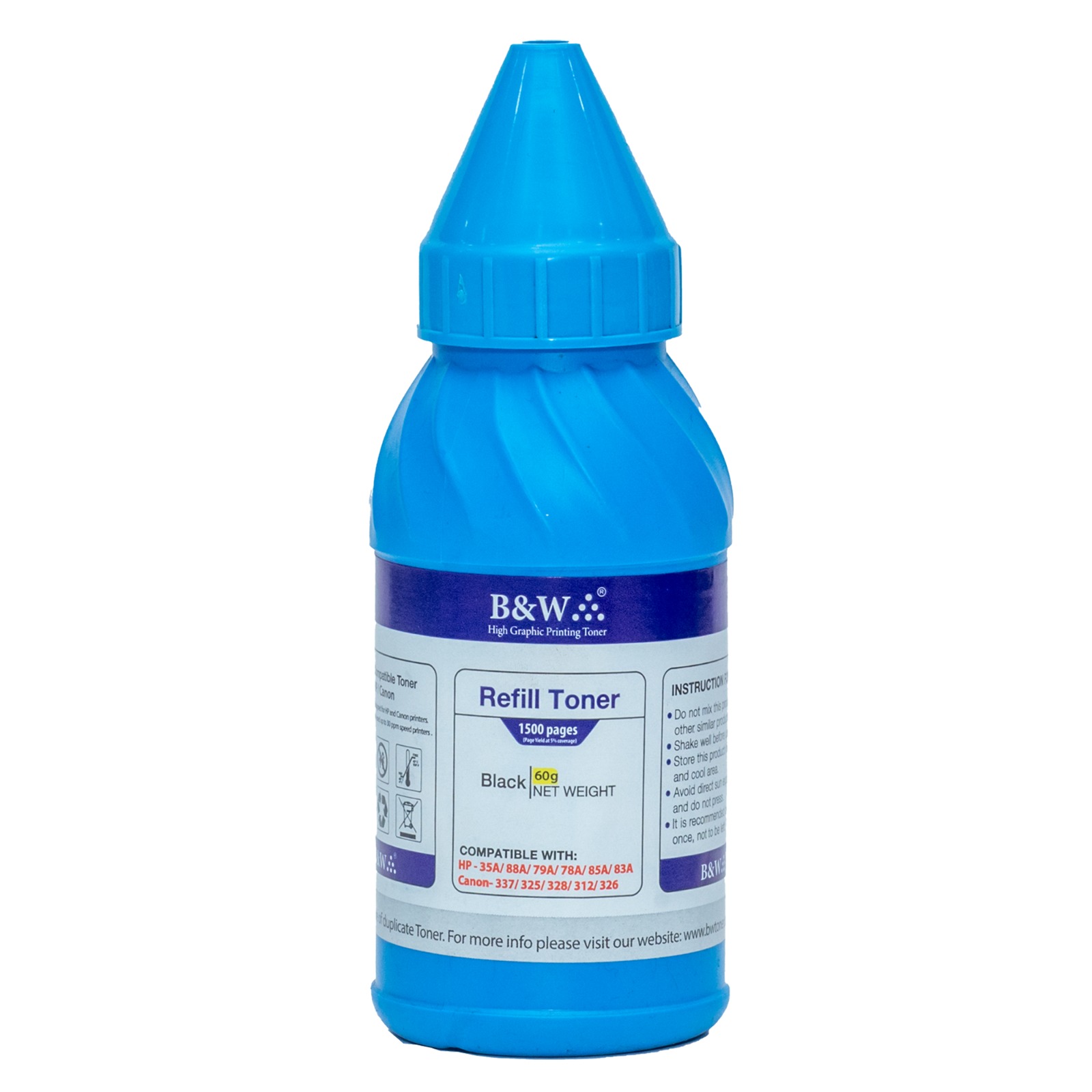 B&W 35A Refill Toner 60gm (1500 Page Yield) Compatible for Canon 325/337/328 HP 35A/78A/88A