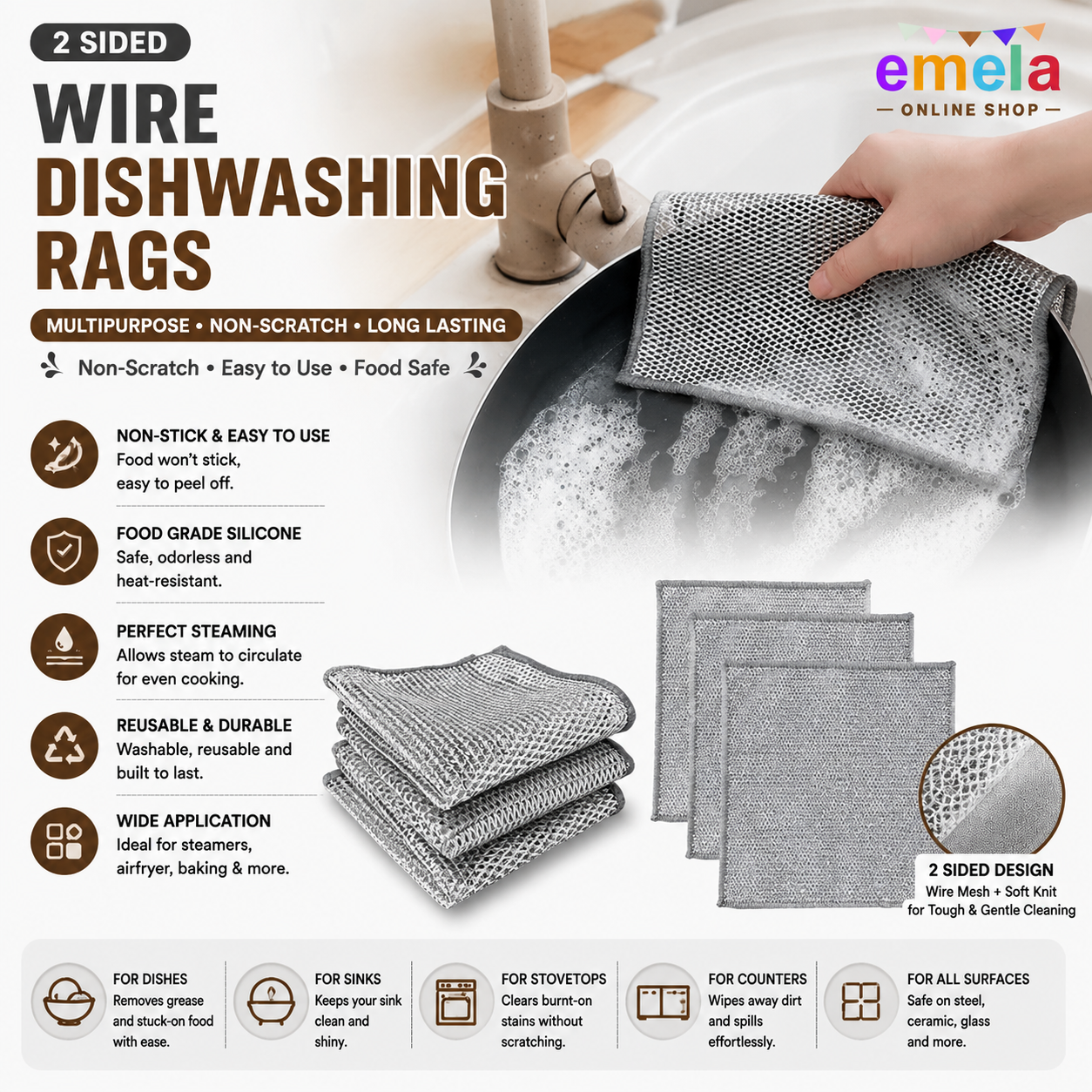 Wire Hand Gloves, Ideal for Washing Dishes, Multipurpose Cleaning, Wet and Dry, Stainless Steel Scrubber, Dishwashing Gloves, Machine Washable-silver-1pair