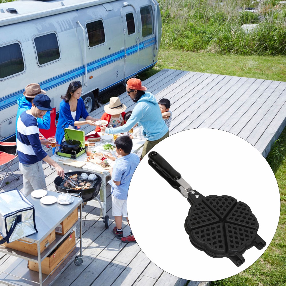 Easy To Clean Aluminum Alloy Waffle Maker Pan PP Handle Non Stick Mini Waffle Maker Double Sided Long Handle Portable Waffle Maker Family Breakfast