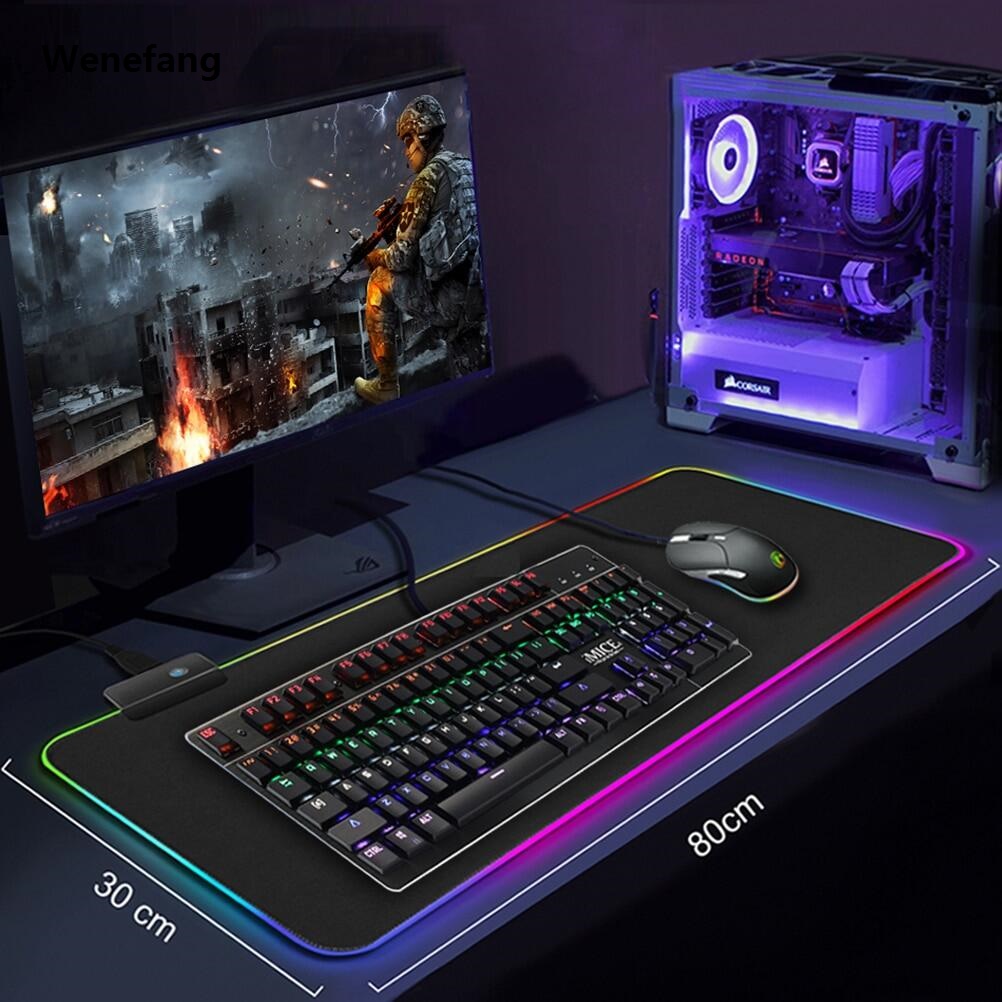 Wenefang Giga RGB Computer Luminous Gaming MousePad Aorus Colorful Big Glowing LED Extended Illuminated Keyboard PC Gamer Rubber Desk Mat