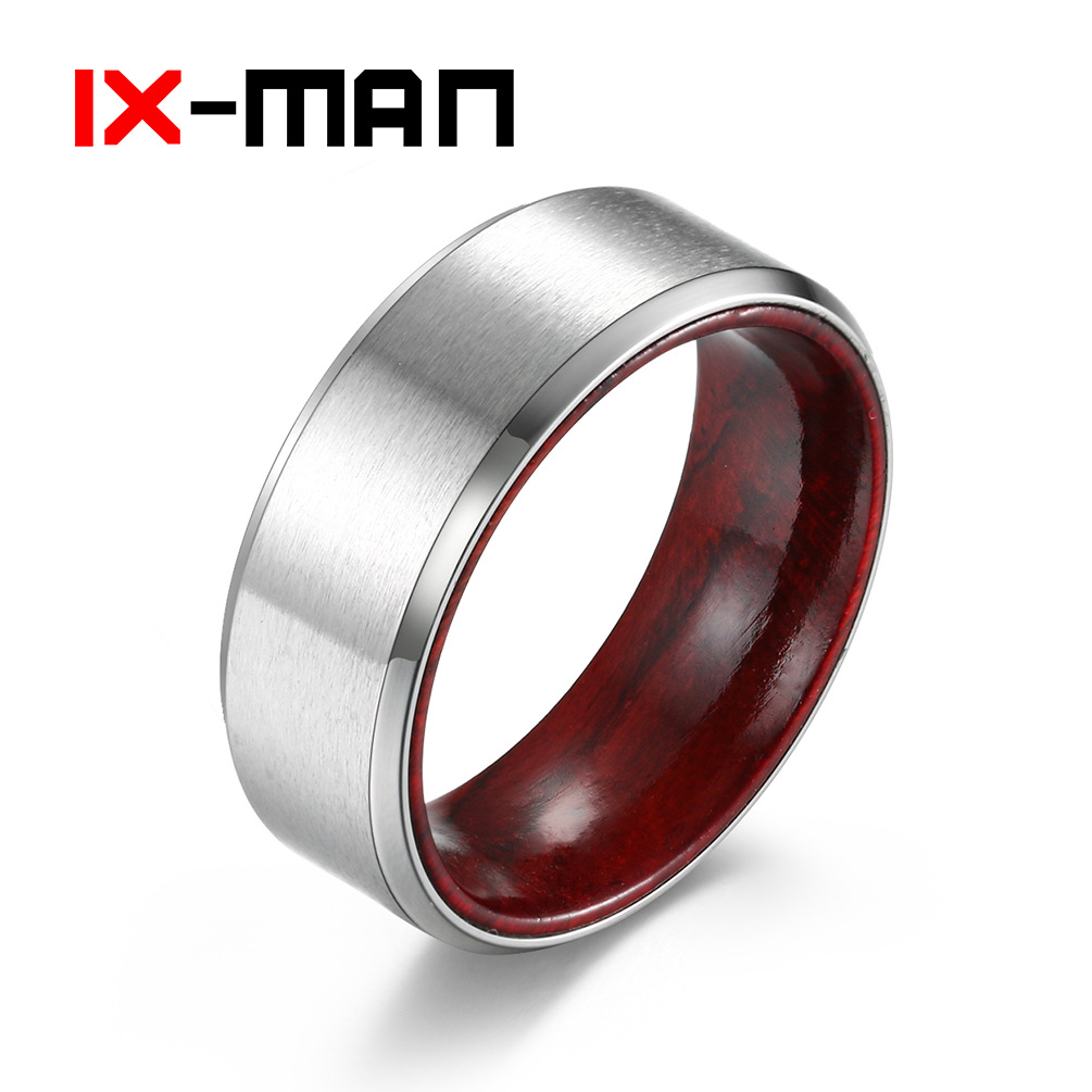 【New arrival】Stainless steel inner ring inlaid with solid wood finger ring brushed matte simple men's ring