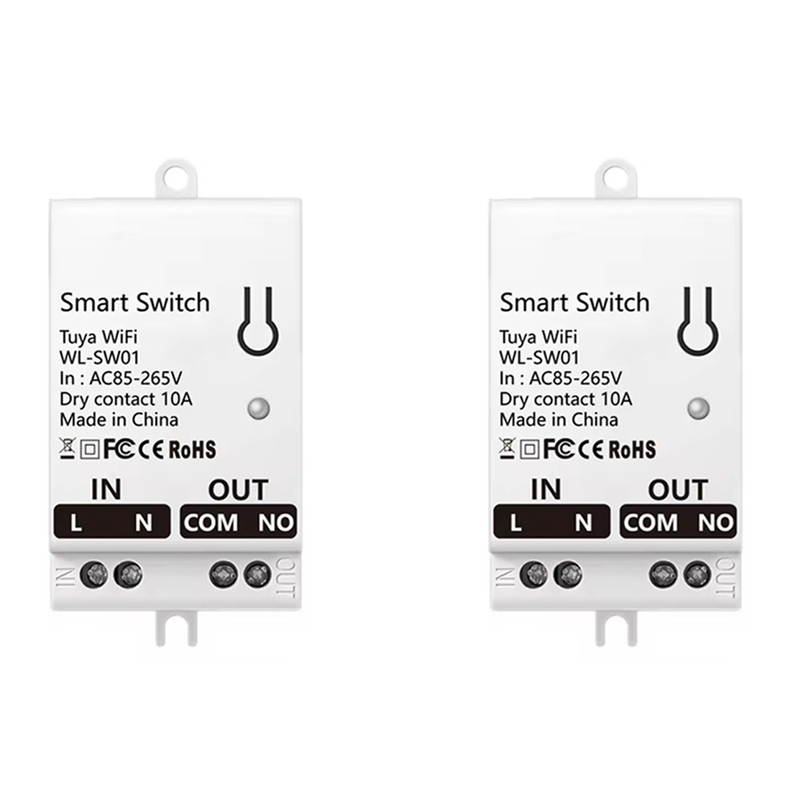 2X Tuya Smart WiFi Dry Contact Switch Module 10A Home Universal DIY Breaker Relay Work with Smart Life AC 85-265V