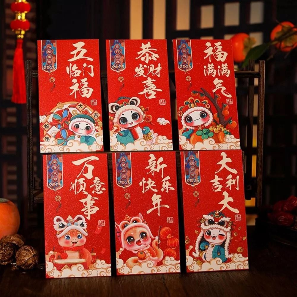 6Pcs Creative Chinese New Year Cartoon Snake Red Envelope Snake Year Red Packet 3D HongBao Lunar Year