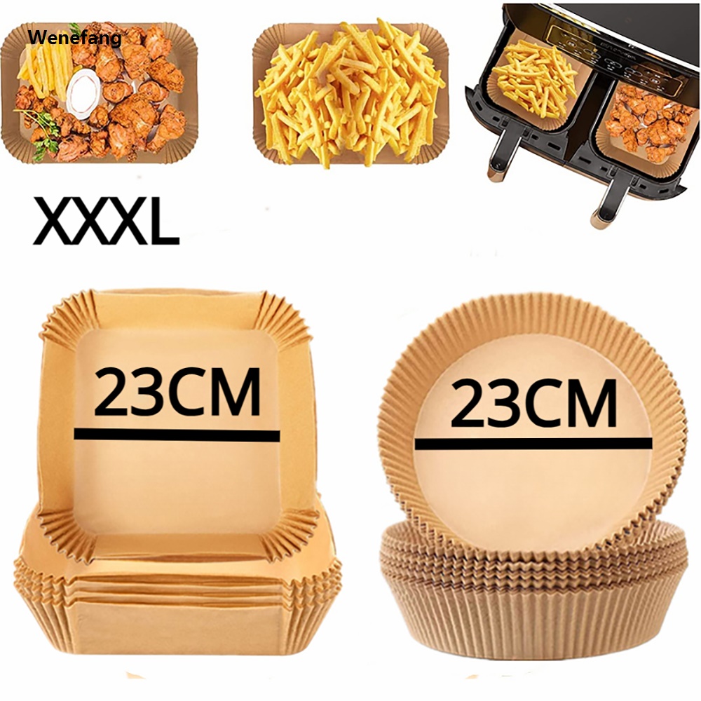 Wenefang 100PCS Large Air Fryer Disposable Paper Liner Square 23cm Non-stick Luxury Airfryer Parchment Baking Paper for Cooking Steaming Basket