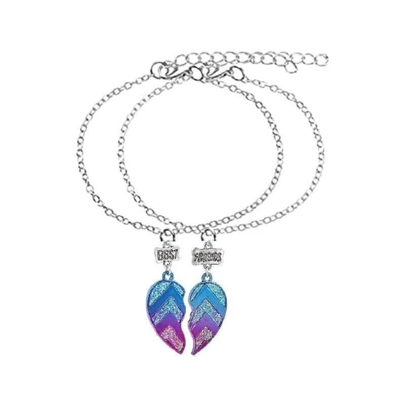 2pcs/4 pcs BFF Necklaces Bracelets, Half Heart Matching Pendant Best Friends Fashion Chain Friendship Jewelry Set for Girl Lady