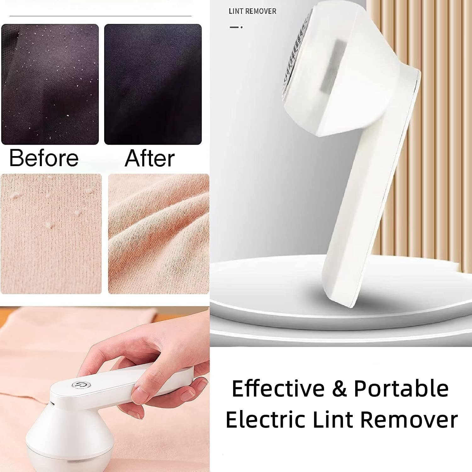 Lint Remover for Clothes Fabric Shaver USB Rechargeable Fuzz Removal Machine with Upgraded 6 Stainless Steel Blades, Portable Fluff Shaver for Cloth, Bedding, Carpet, Sofas & Sweaters