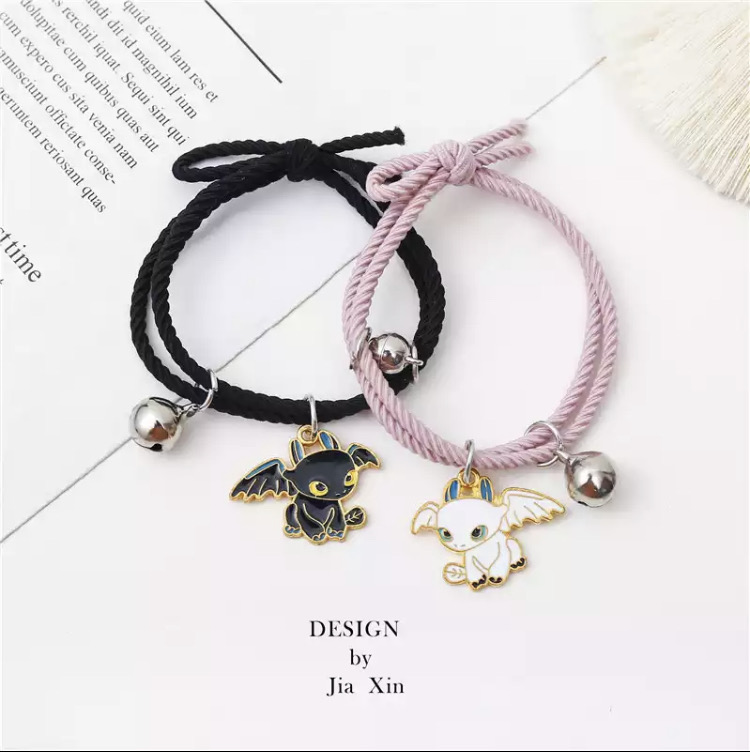 New specials 1 Pair -Magnet Attracting Bracelets for Couple Cartoon Animal Bracelet - black and pink colour