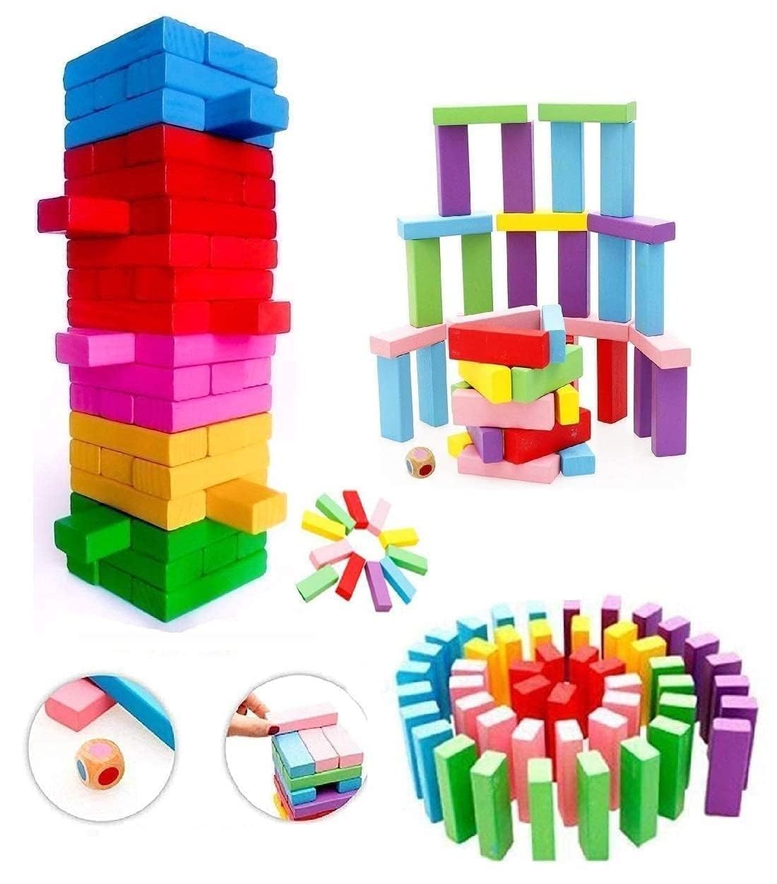 Wooden Educational Blocks Puzzle Game | Dice Board Learning Toy for Kids & Adults | Colorful Multi-Color Set