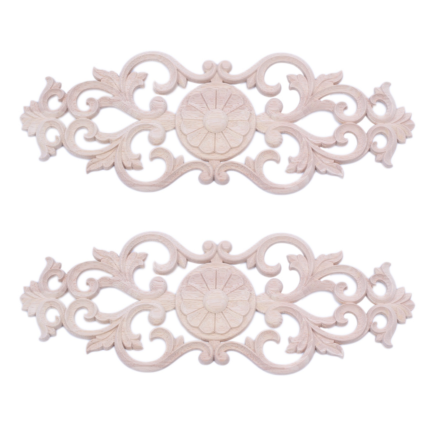 fasdaga 2X Rubber Wood Carved Applique Retro Furniture Crafts Decor New(40x15cm)