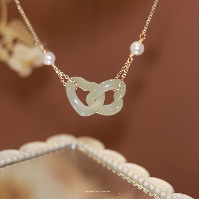 【Mega Sale】Summer Hetian Jade Love Necklace Women's New Loop Antique Niche Design Sense Clavicle Chain