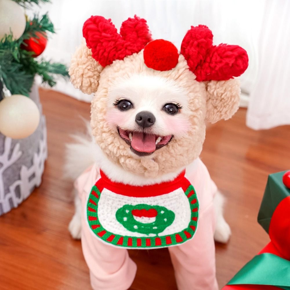 2PCS New Cotton Plush Christmas Pet Hat Winter Headgear Dog Cap Pet Supplies Cute Pet Bandana Pet